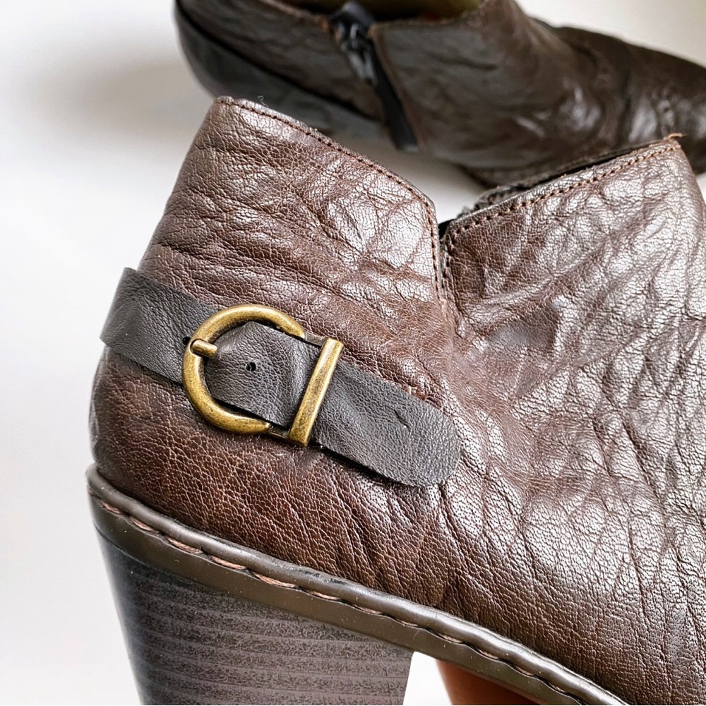 🍩 RIEKER DARK BROWN LEATHER SIDE BUCKLE CHUNKY HEEL BOOTIES! - Picture 7 of 15